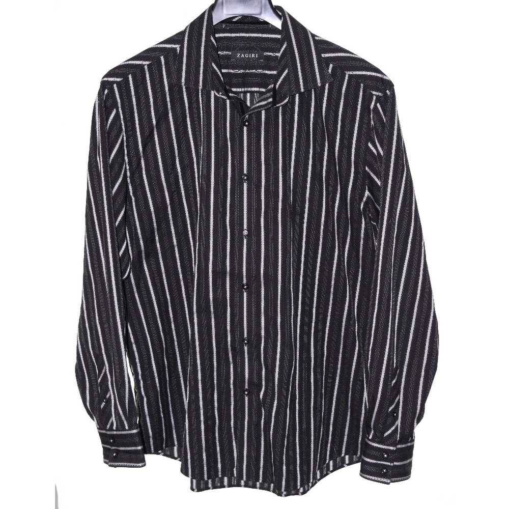 Zagiri 2XL Black Gray Button Front Long Sleeve Sh